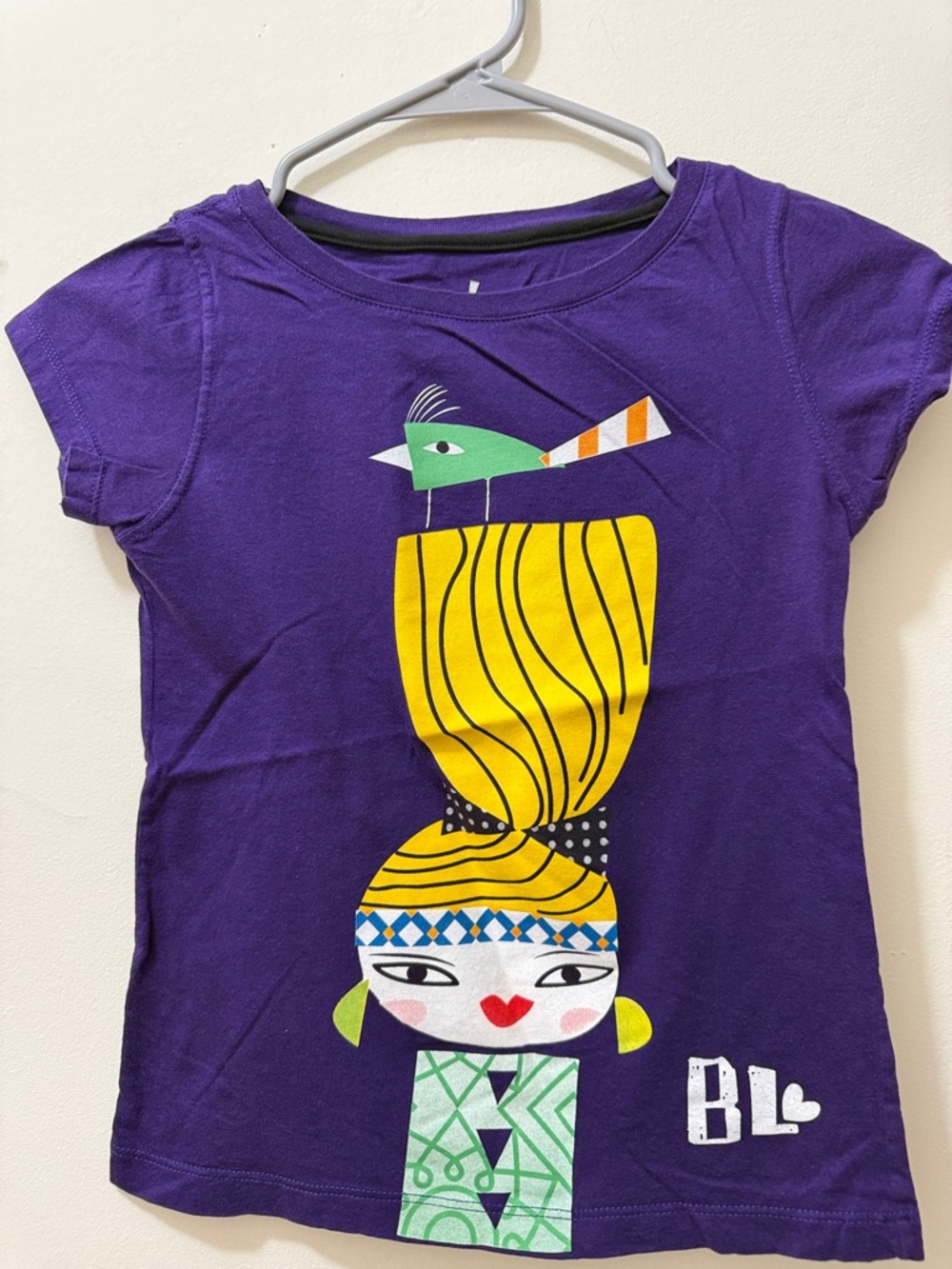 Girls' Purple Graphic Short-Sleeve Tee with Yellow & Green Print